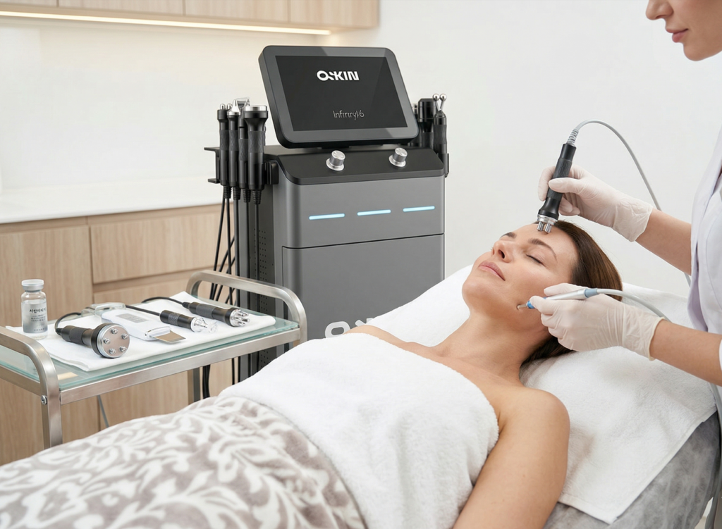 Łączony zabieg kosmetyczny z użyciem kombajnu kosmetycznego Qskin